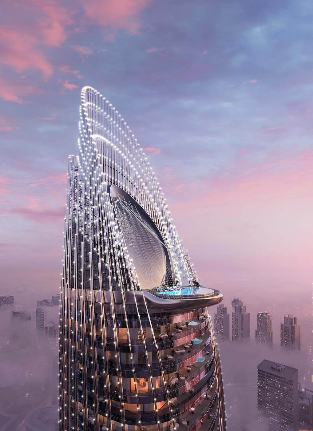 Binghatti Skyblade studios apartments spa dubai skyline